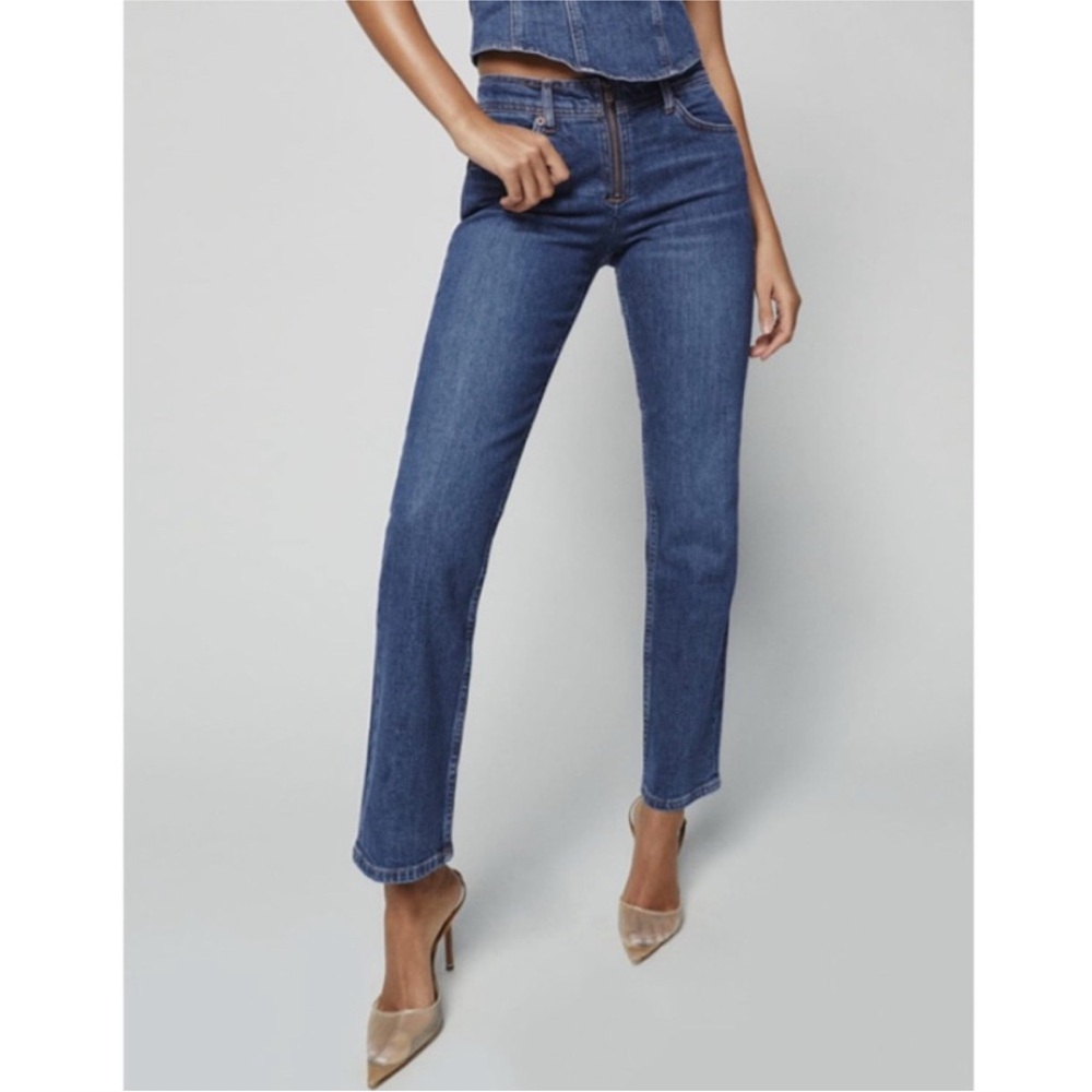 NWT Reformation Julianna Zip Straight Leg Mid-Rise Jeans Medium Wash Denim 28